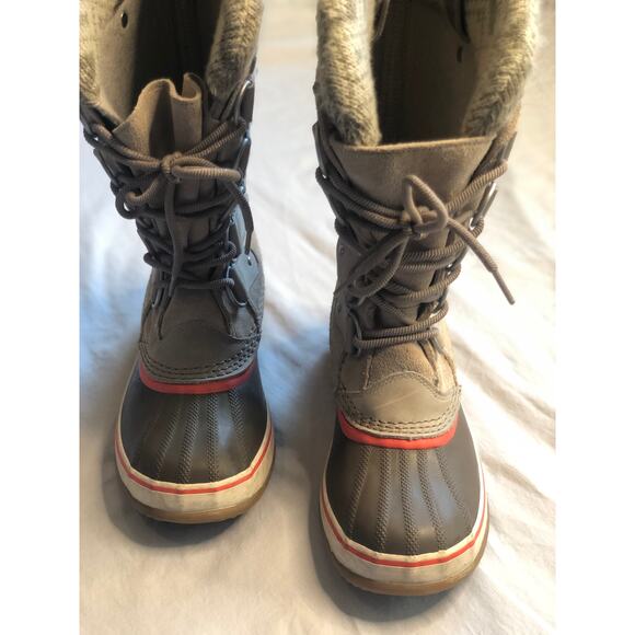 Sorel Joan of Arctic Waterproof Winter Knit Boot in Fossil Tan and Coral Accent - Picture 13 of 13